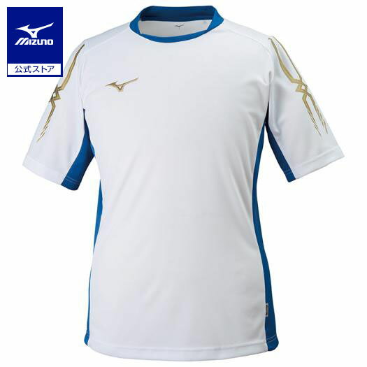 ミズノ公式 フィールドシャツ ユニセックス ホワイト×ターキッシュブルー