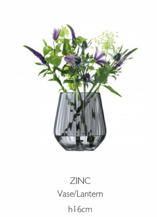 LSA ZINCZinc Vase/Lantern ベース/ランタン(花瓶)H16cm【Sheer Zinc　グレー】＜箱入り＞