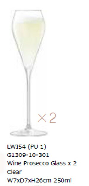 LSA WINEWine Prosecco Glassシャンパングラス　2個セット250ml【クリア】