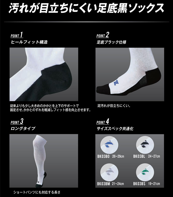 ZETT（ゼット）底黒3Pソックス（BK03B）（野球/ベースボール/ソフトボール/アンダ...