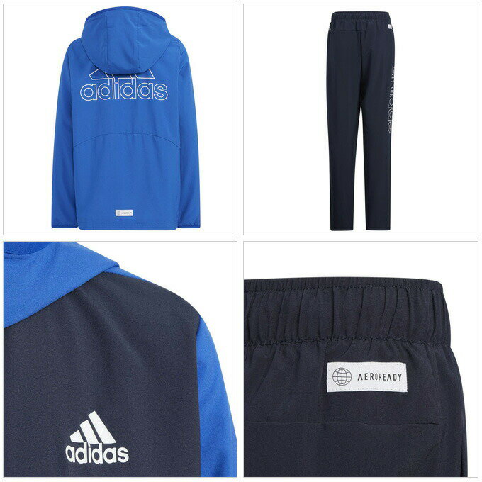 adidas（アディダス）YB カラーブロック ウィンドジャケット パンツ 上下セット（CN906/CC212）（スポーツ/トレーニング/セットアップ/ウインドブレーカー/フード付き/子供用/ジュニア/キッズ）