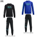 UNDER ARMOUR（アンダーアーマー）キッズ ライバルフリース ワードマーク フーディー ジョガーパンツ 上下セット（1373553/1373556）（スポーツ/トレーニング/ランニング/ウェア/パーカー/フード付/セットアップ/子供用/ジュニア/ボーイズ）