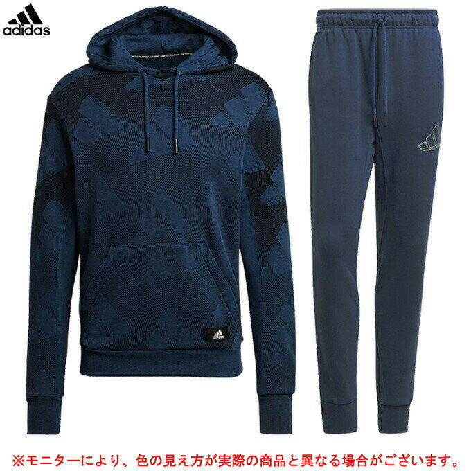 adidas（アディダス）オールオーバープリント プルオーバー スウェットシャツ パンツ 上下セット（25051/25049）（スポーツ/トレーニング/ランニング/カジュアル/フードあり/セットアップ/ルームウェア/部屋着/男性用/メンズ）