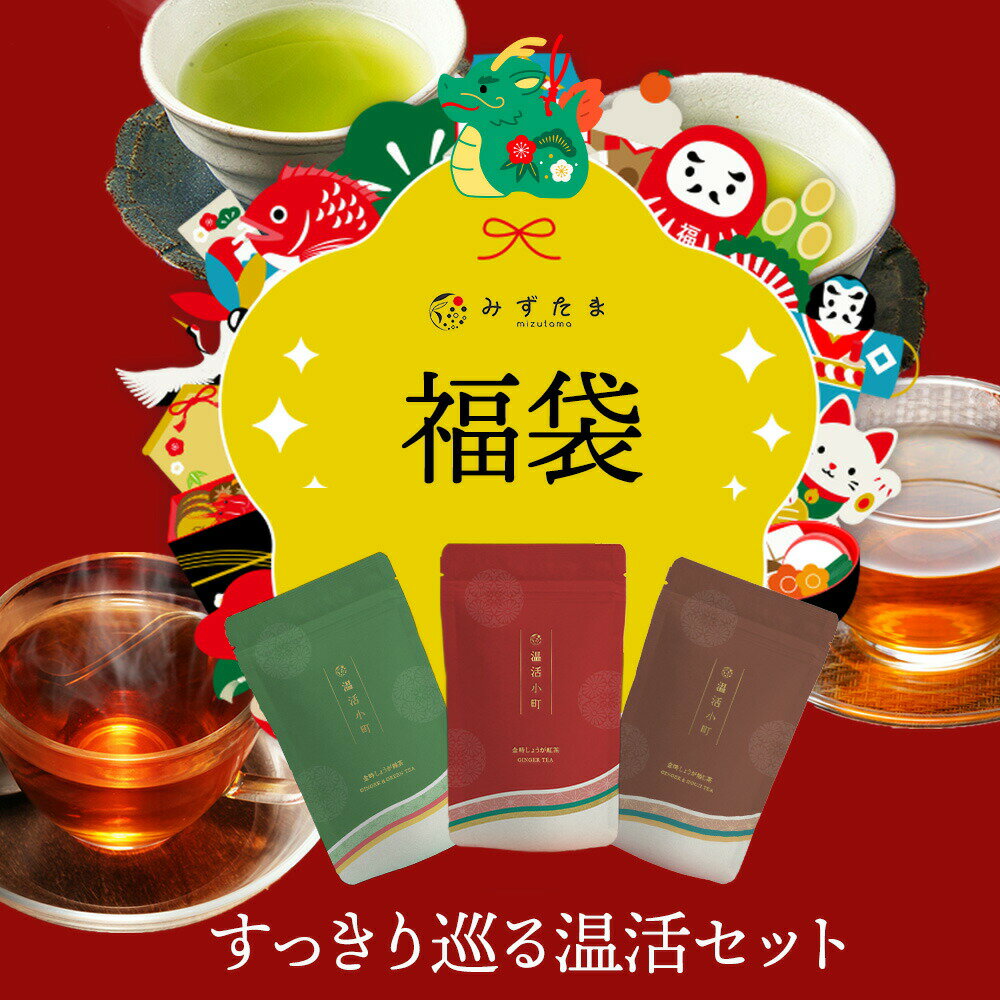 【1/1(月)24時間限定！買えば買うほどお得！】 ＼福袋 2024／ お茶 福袋 生姜茶 温活小町 3種セット みずたま農園製茶場 お茶 金時生姜 ティーパック パック 生姜緑茶 しょうが 国産 静岡県産 送料無料 メール便 ぽかぽか 温活 深蒸し茶 福袋 2024のサムネイル