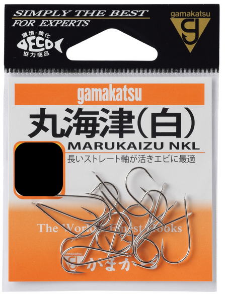 「小鯛鈎」より長くストレートな軸が、刺した活エビをピンと伸ばします。虫エサにも好適です。 入数：18本
