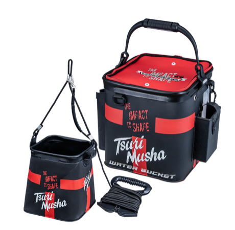 【釣武者】ライブウェル親子バケツカラー：ブラック/レッド【4996578527628】