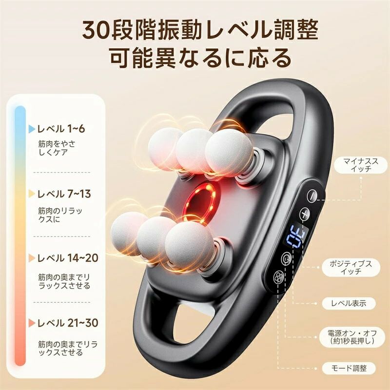 筋膜リリースガン マッサージガン コンパクト 6倍効率の 強力 筋膜リリース 4つの振動モード 30段階強力振動レベル 15分自動オフ機能付