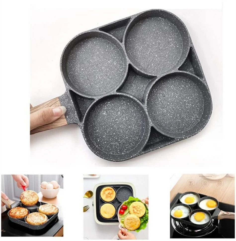 イパン 4穴卵フ ライパン ガス対応 お手入れ簡単 丸型 目玉焼き用 IH対応 フライパン 焦げ付き防止 アルミ合金製 家庭用 業務用