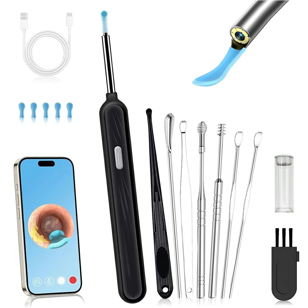 WIFI 1200W画素 極細レンズ 7セット 左右逆転機能 動画あり 耳かきカメラ付き 6個LEDライト】 【自動映像補正 カメラ 耳かき