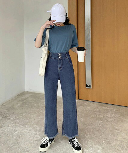 ダメージ ストレートデニムパンツ 大人カジュアルジーパン 体型カバー美脚脚長 ダメージ ストレートデニムパンツ 大人カジュアルジーパン 体型カバー美脚脚長