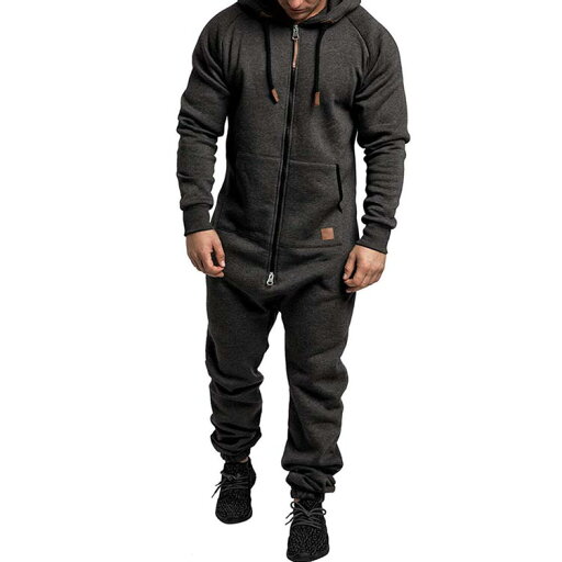 フード付きオールインワン ワークウェア 長袖 ジャージ オーバーオール ゆったり