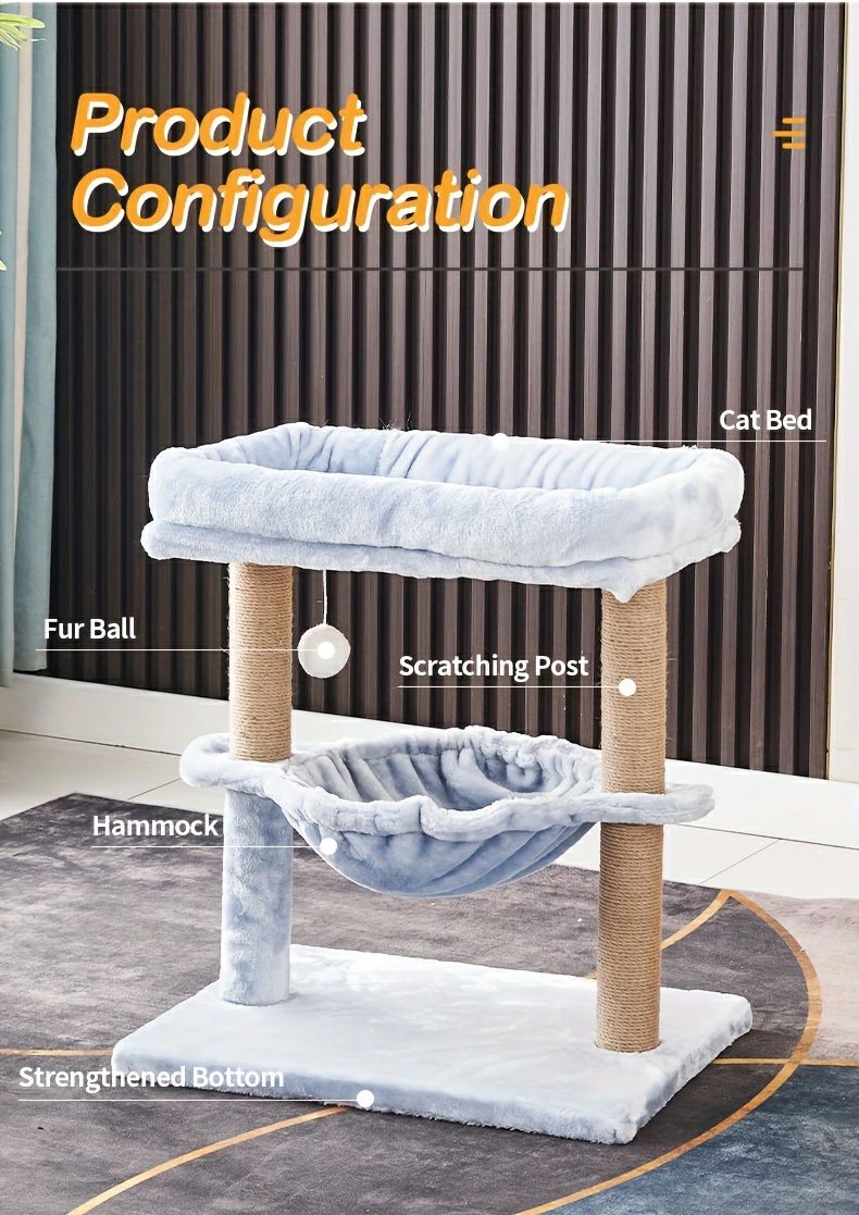 ハンモック付きの猫用コンド シスルの引っ掻きポストが付いた頑丈な猫用タワー 三層の猫用登り木