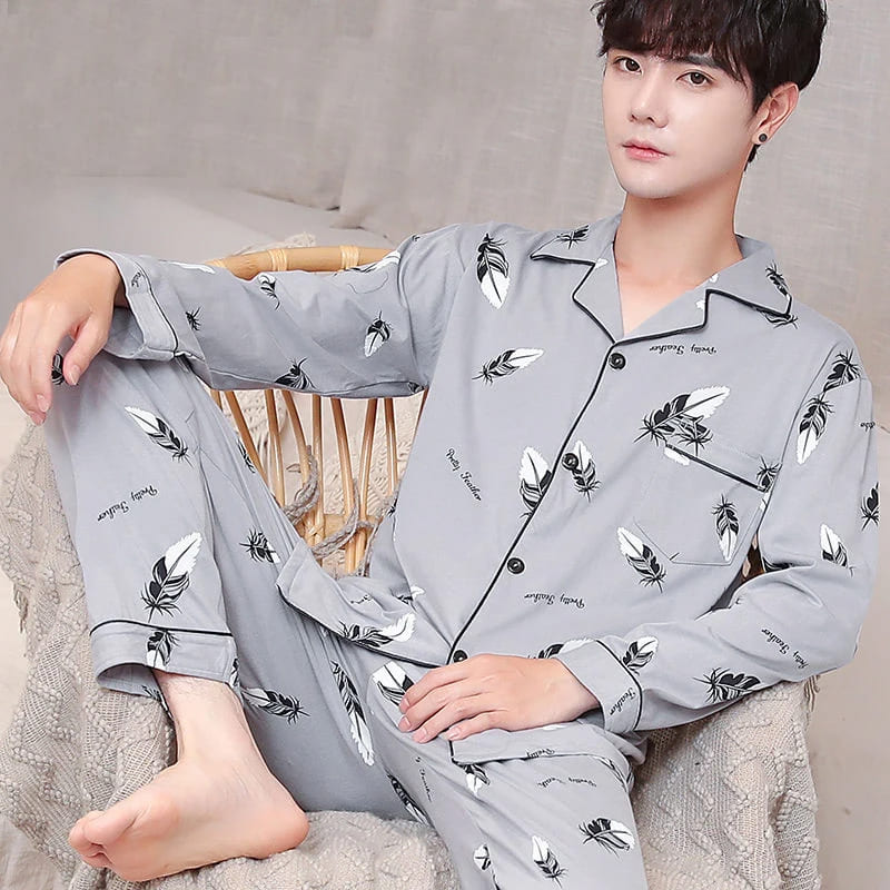 ポリエステル 綿 ブランド風 襟付き 大きいサイズ セットアップ 3L 2L XL L ルームウェア 秋 春 長袖 メンズ 男性 パジャマ