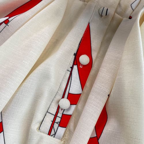 ヨット柄 70年代 50年代 レトロ 細見え ハイウエスト ベルト付き サマードレス 夏 半袖 ワンピース 女..