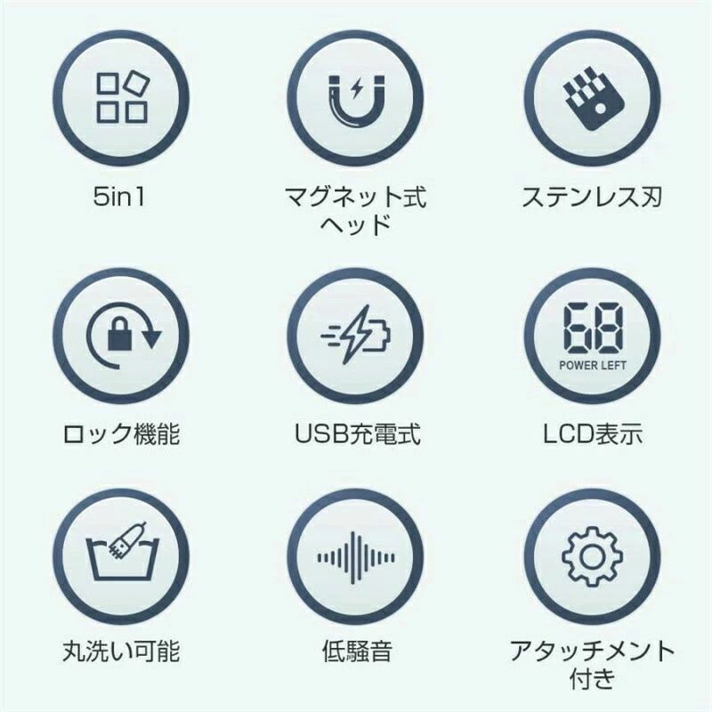 9枚刃電動シェーバー メンズ ひげそり 男性 スキンヘッド シェーバー メンズ 多機能 6in1防水 シェーバー ヒゲトリマー バリカン 鼻毛カッター 洗顔ブラシ 乾湿両用 お風呂剃り可 USB充電式 LEDディスプレイ 父の日 誕生日祝い