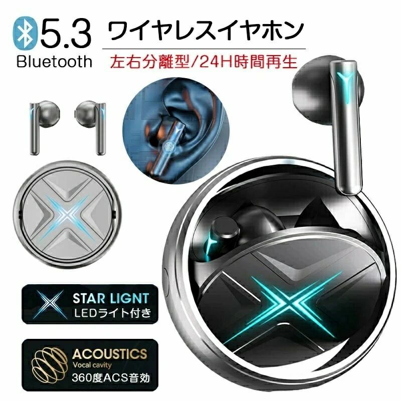 マイク付き 低遅延 8時間連続再生 Hi-Fi高音質 OWS ENCノイズキャンセリング イヤホン ワイヤレス 5.3 Bluetooth