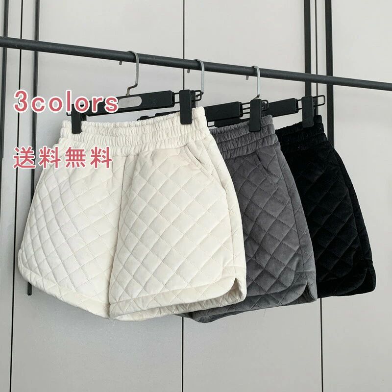 ウエストゴム 保温 ショート丈 レディース ボトムス 中綿パンツ ベルベット 防寒パンツ ショートパンツ ワイドパンツ