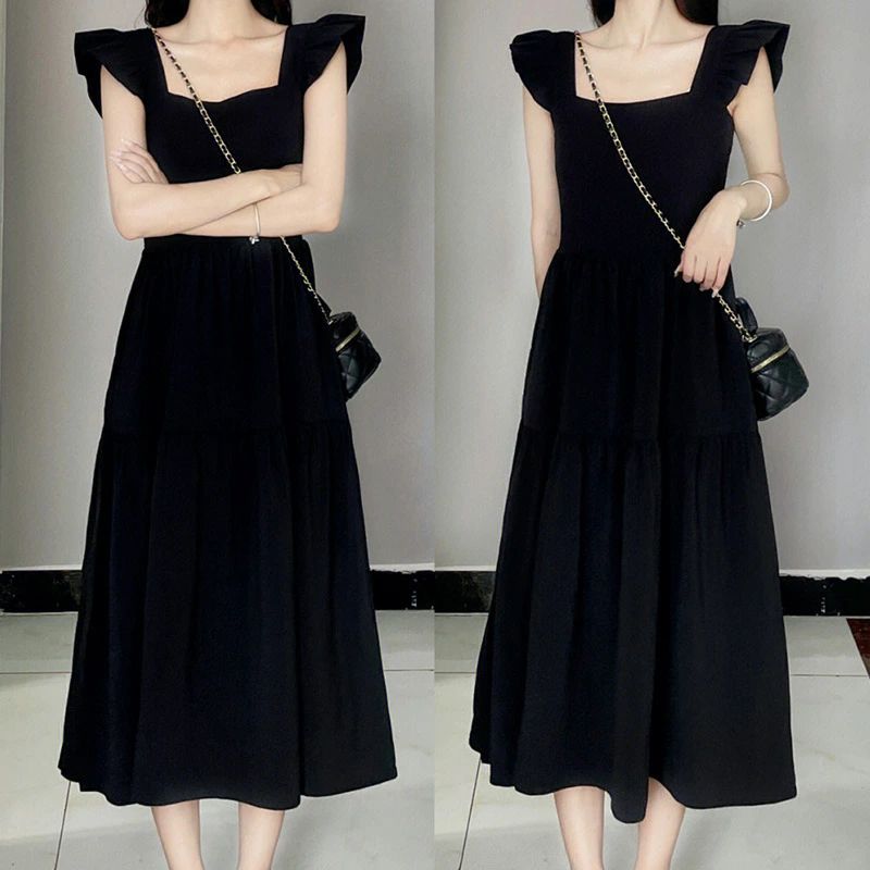 ブラック 黒 ぽっちゃり 袖なし スカート フリル レディース ワンピース