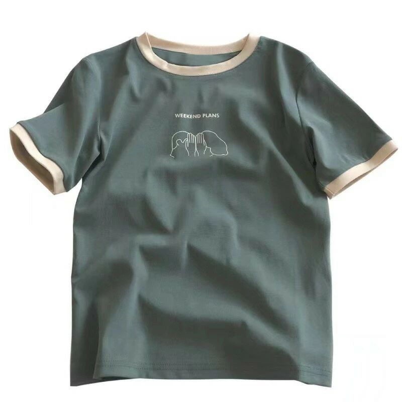 挿し色スリム半袖Tシャツ夏の新作ボトム学生カジュアルトップス女