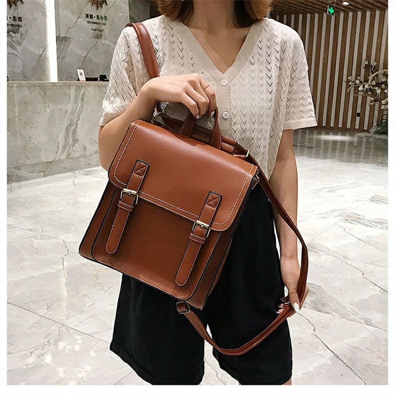 カバン 鞄 革 PUレザー 無地 焦茶 茶色 黒 スクールバッグ 通学 学生 リュックサック レトロ 英国風 シ..