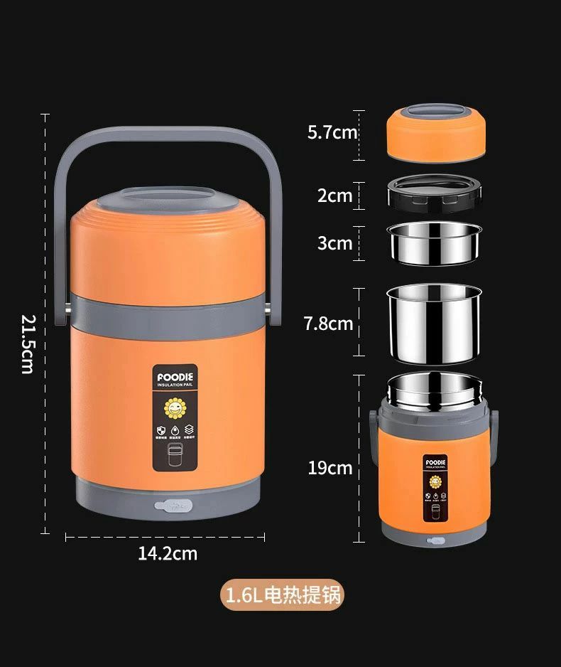 車載用＆通勤用 USB加熱 サーモス 304ステンレス鋼 水必要なし 2段式電気加熱式弁当箱 電熱弁当箱 定温保温65℃ 丼ぶり型 タブル