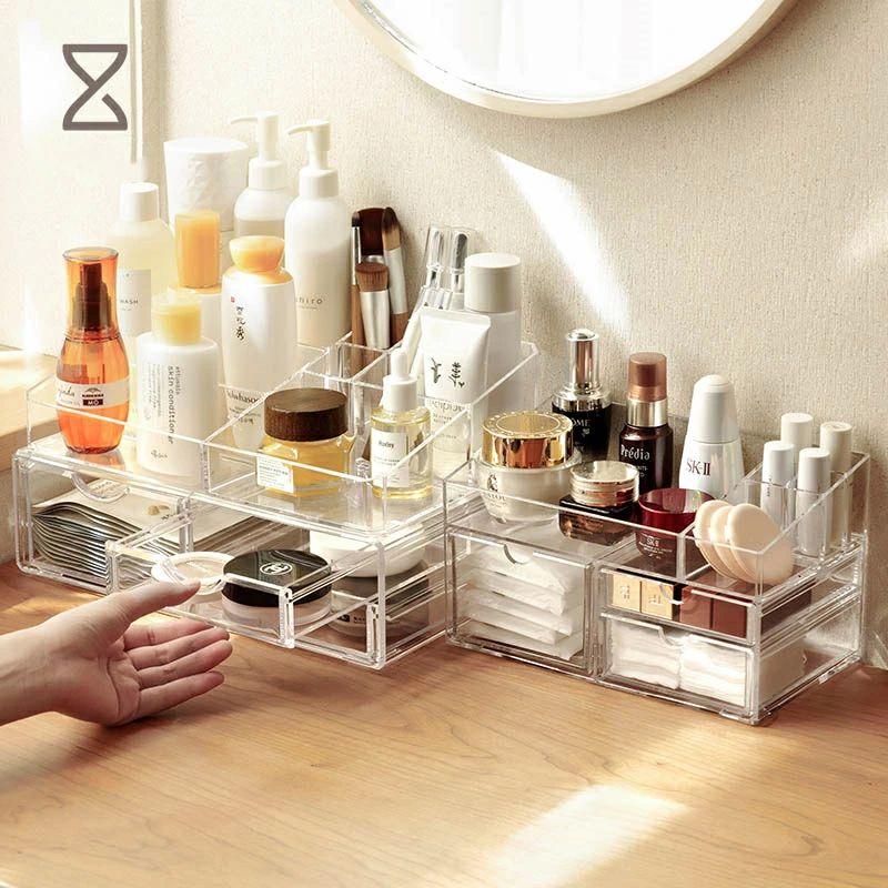 Sサイズ 透明アクリル メイクボックス 透明 収納スタンド 化粧品収納ラック 引き出し式 化粧品入れ コスメ収納
