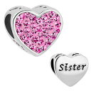 チャーム ブレスレット バングル用 CharmSStory チャームズストーリー Sister Charms Heart Love Birthstone Beads For Charms Bracelet (Pink) 【並行輸入品】