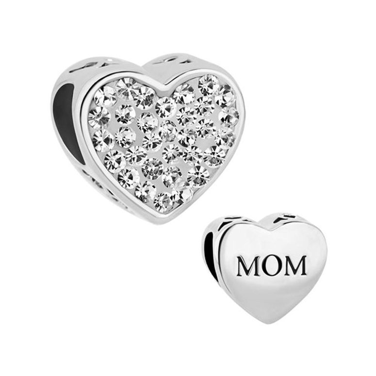 チャーム ブレスレット バングル用 CharmSStory チャームズストーリー Mom Mother Charm Heart I Love You Birthstone Crystal Beads For Bracelets (APR Birthstone) 【並行輸入品】