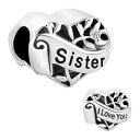 チャーム ブレスレット バングル用 CharmSStory チャームズストーリー パンドラ Fit Pandora Charms Silver Plated I Love You Sister Heart Filigree Charm, 4.8-5mm 