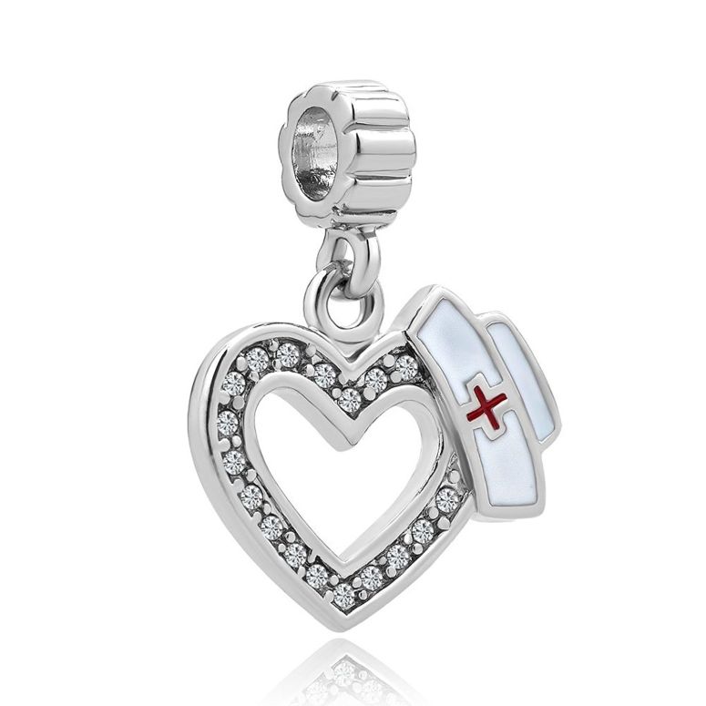 チャーム ブレスレット バングル用 CharmSStory チャームズストーリー Heart Nurse Clear birthstone Crystal Beads Charm For Bracelets 