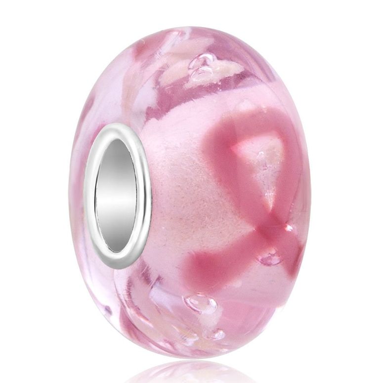 チャーム ブレスレット バングル用 CharmSStory チャームズストーリー Sterling Silver Breast Cancer Awareness Pink Ribbon Murano Glass Charms Beads For Bracelets 【並行輸入品】