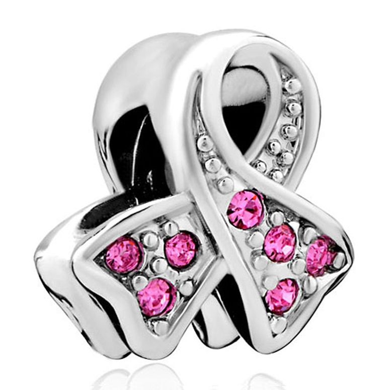 チャーム ブレスレット バングル用 CharmSStory チャームズストーリー Pink Birthstone Crystal Ribbon Breast Cancer Awareness Charm Beads For Bracelets 【並行輸入品】