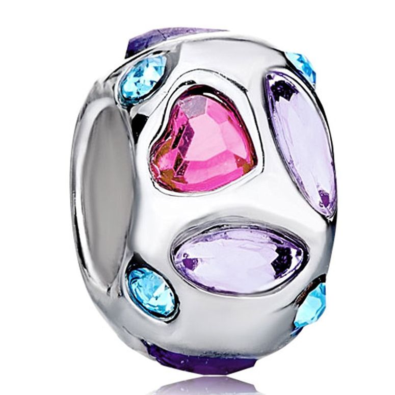 チャーム ブレスレット バングル用 CharmSStory チャームズストーリー Heart Pink Purple Blue Birthstone Crystal Spacer Charms Beads For Bracelets 