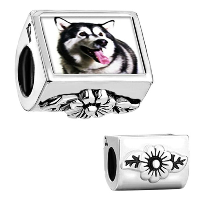 チャーム ブレスレット バングル用 CharmSStory チャームズストーリー Dog Love Husky Animal Charm Flower Photo Beads Charmss For Bracelets 【並行輸入品】