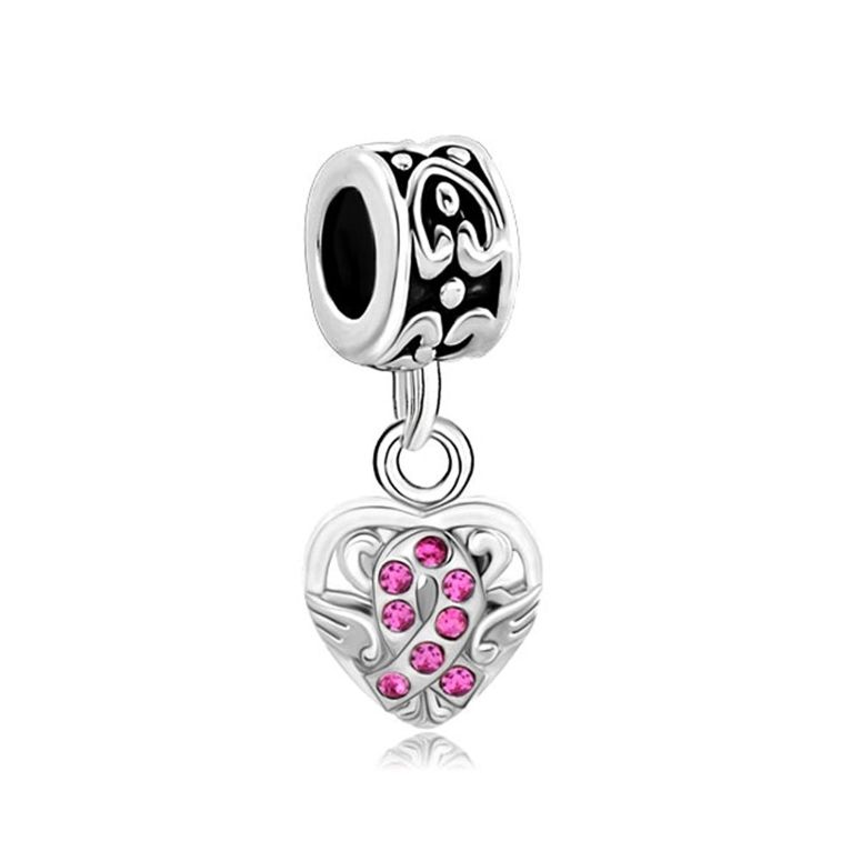 チャーム ブレスレット バングル用 LovelyJewelry ラブリージュエリー Heart Wing Pink Swarovski Elements Crystal Ribbon Breast Cancer Awareness Bead s 【並行輸入品】