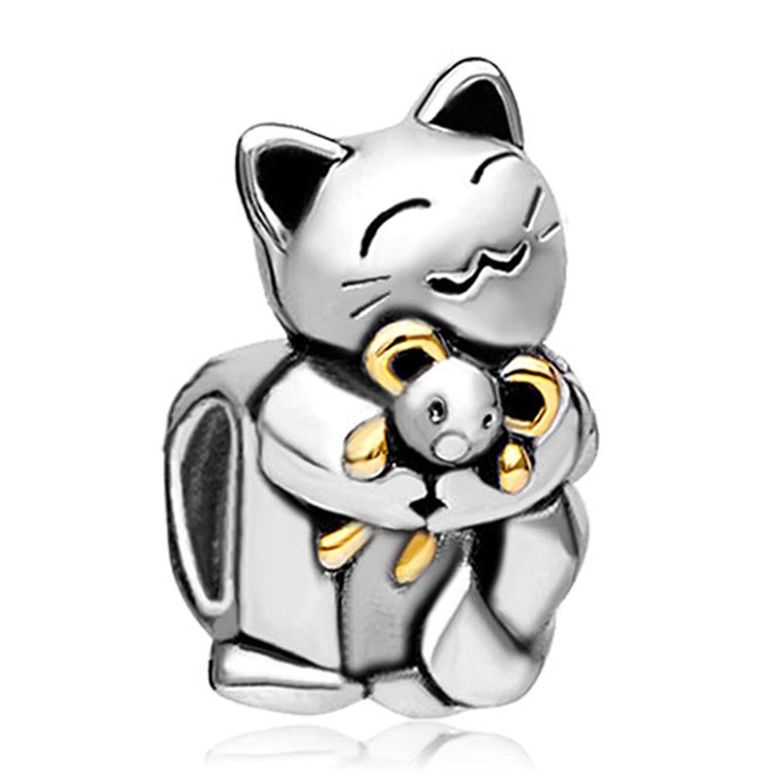 チャーム ブレスレット バングル用 LovelyJewelry ラブリージュエリー Love Lucky Charms Smiling Cat Hugging Mouse Jewelry Beads Sale Cheap Fit Pandora Charm Bracelets 【並行輸入品】