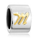 チャーム ブレスレット バングル用 LovelyJewelry ラブリージュエリー Alphabet Charms Gold Plated Cylindrical Initial Letter M Jewelry Bead Fits Pandora Charm Bracelet 【並行輸入品】