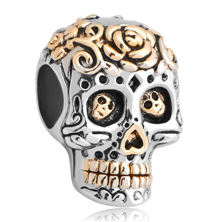 チャーム ブレスレット バングル用 LovelyJewelry ラブリージュエリー 925 Sterling Silver Skull Charm Dia De Los Muertos Sale Cheap Beads Fit Pandora Jewelry Bracelet 【並行輸入品】