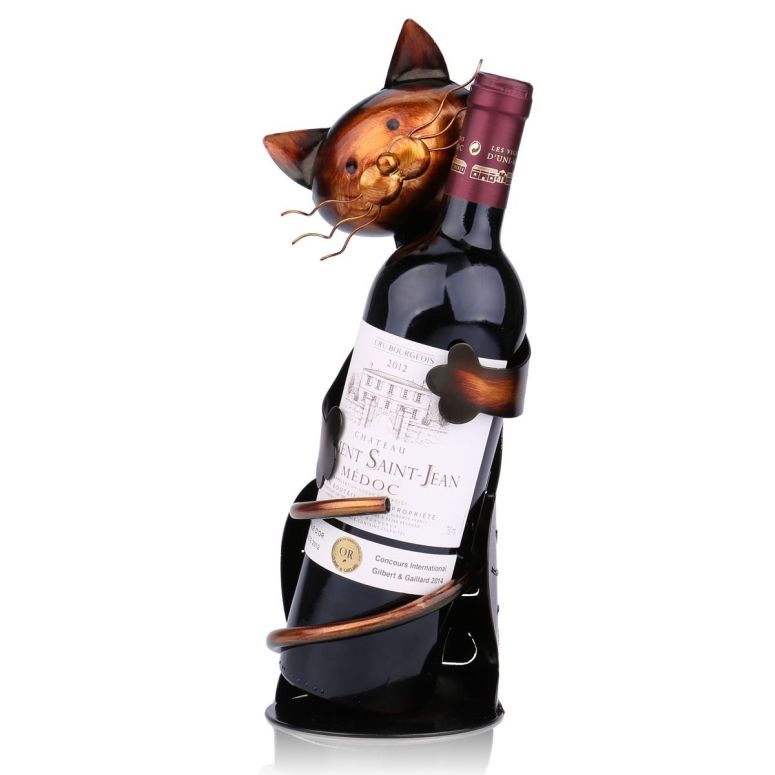 卓上ワインホルダー 金属彫刻 デザイン お酒好きの猫 【並行輸入品】