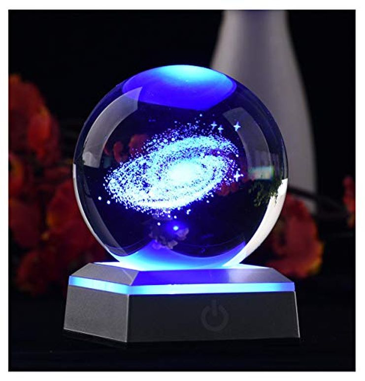 3D クリスタルボール ガラス玉 置物 AIRCEE 3D Model of Galaxy Crystal Ball, with Led Lamp Stand, Planets Glass Ball, 6 Colors Light, Great Gifts, Educational Toys, Home Office Decor, Solar System Sphere with Gift Box 【並行輸入品】