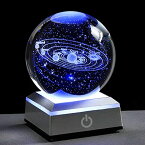 3D クリスタルボール ガラス玉 置物 Qianwei 3D Solar System Crystal Ball with LED Colorful Lighting Touch Base, Solar System Model Decor Science Astronomy Gifts God Bless The World Easter Religious Space Gifts Decor 【並行輸入品】