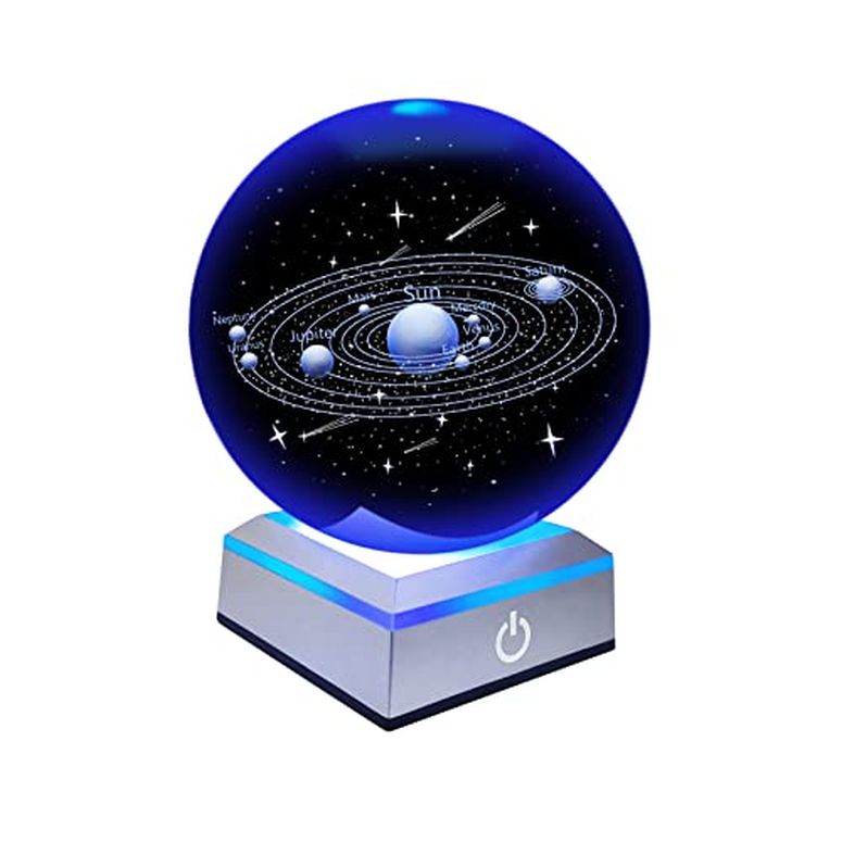 3D ꥹܡ 饹 ʪ 3D Crystal Ball with Solar System Model and Colorful Lighting,Miniature Planets Model Moon Lamp,Birthday Gift,Teacher of Physics,G...