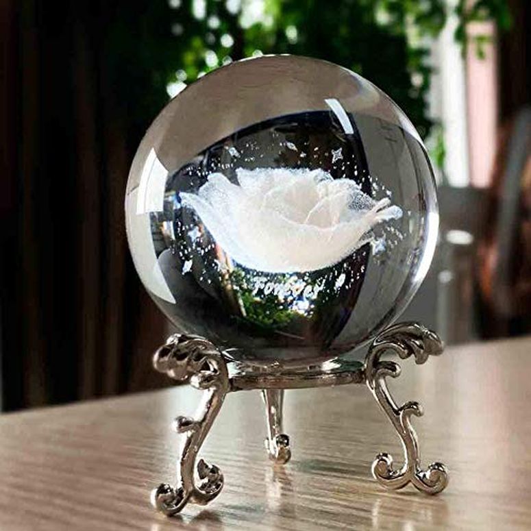 3D ꥹܡ 饹 ʪ HDCRYSTALGIFTS 60mm 3D Inner Carving Rose Flower C...