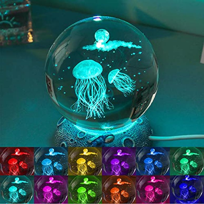 楽天MJ-MARKET3D クリスタルボール ガラス玉 置物 3D Crystal Jellyfish Ball Night Light with 16 LED Colors Changing Base,Cool Sea Animal Table Lamp for Bedroom and Living Room Decoration,Cool Light Gift for Kids Girl Boy（Jellyfish） 【並行輸入品】