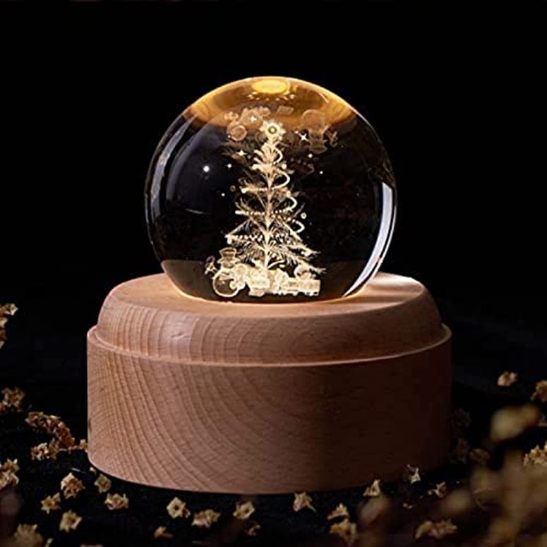 3D クリスタルボール ガラス玉 置物 Crystal Ball 3D Music Box, with LED Night Light, Rotating Base, Crystal Night Light Suitable for Christmas, Thanksgiving, Birthdays, Valentines, Boys and Girls 039 Home Decoration Gift (Christmas Tree 【並行輸入品】