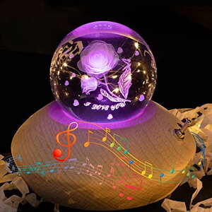 3D クリスタルボール ガラス玉 置物 NEPIVEL Music Box, 3D Crystal Ball Music Box with RGB Light Projection, 360 Rotating Wooden Base Night Light, Best Gift for Valentine's Day Birthday Girls Women Kids Mom, Room Decor(Rose) 【並行輸入品】