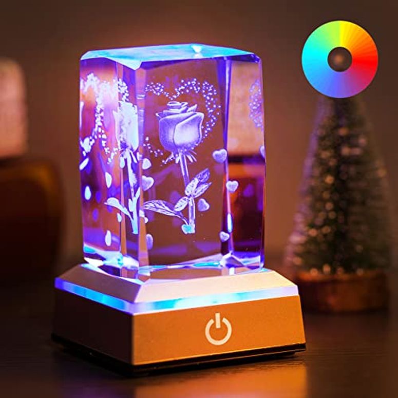 3D ꥹܡ 饹 ʪ Birthday Gifts for Women, 3D Rose K9 Crystal Ball Creative Night Light, Luxurious and Beautiful,Valentine's Day, Birthdays, Anniversaries, Etc,for Wife,Girlfriend,The Gift of Expressing a Hobby ¹͢ʡ