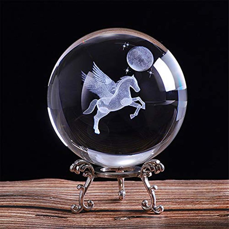 3D クリスタルボール ガラス玉 置物 Besot 80mm 3D Laser Engraved Miniature Pegasus Crystal Ball Crystal Field Craft Glass Home Decoration Ornament Birthday Gift 