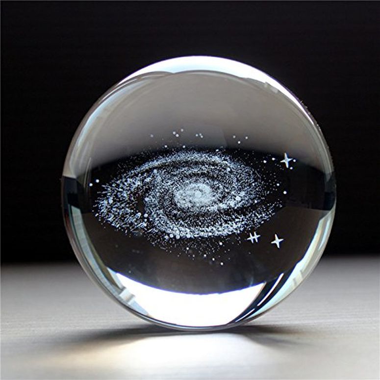 3D クリスタルボール ガラス玉 置物 qianyue 3D Milky Way Galaxy 80mm Crystal Glass Ball with Crystal Base Learning Toys Educational Gift for Kids 【並行輸入品】