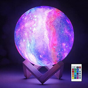 3D クリスタルボール ガラス玉 置物 Moon Lamp Lava Lamp 2023 Upgrade 3D Printing Galaxy Lamp with Wooden Stand Remote Touch Control and USB Rechargeable 5.9 Inch 16 LED Colors 【並行輸入品】